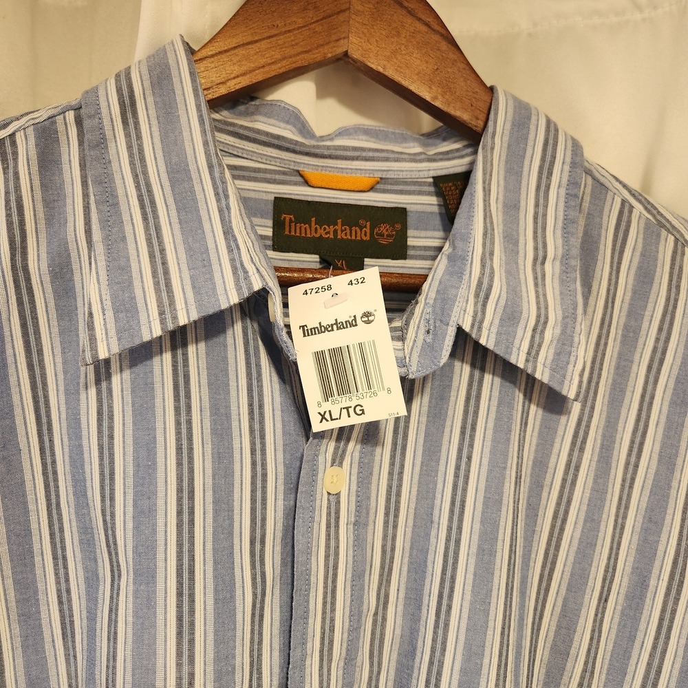 NWT Timberland Long Sleeve Button Up Shirt Blue White Striped Cotton Men's XL - Picture 2 of 3